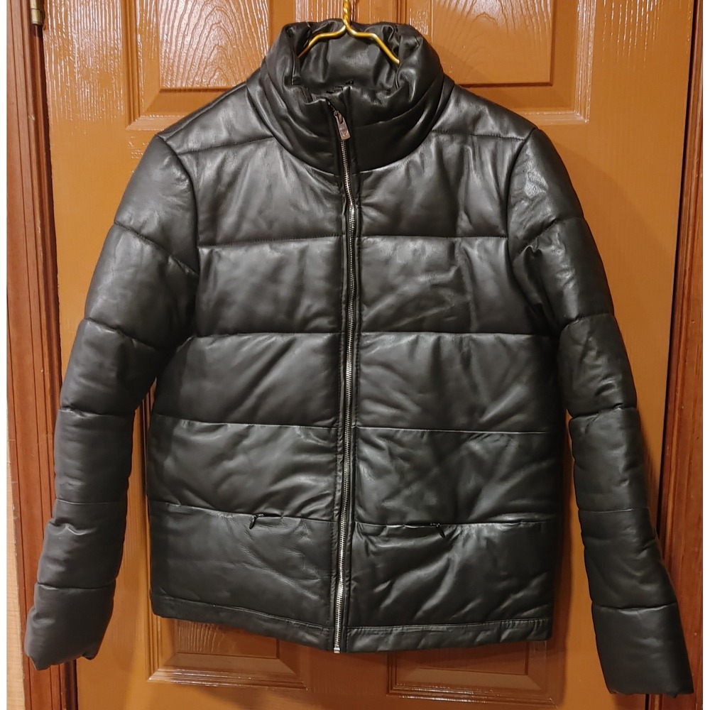 Bod & Christensen Puffer Jacket Womens L Black Excellent Genuine Leather Quilted